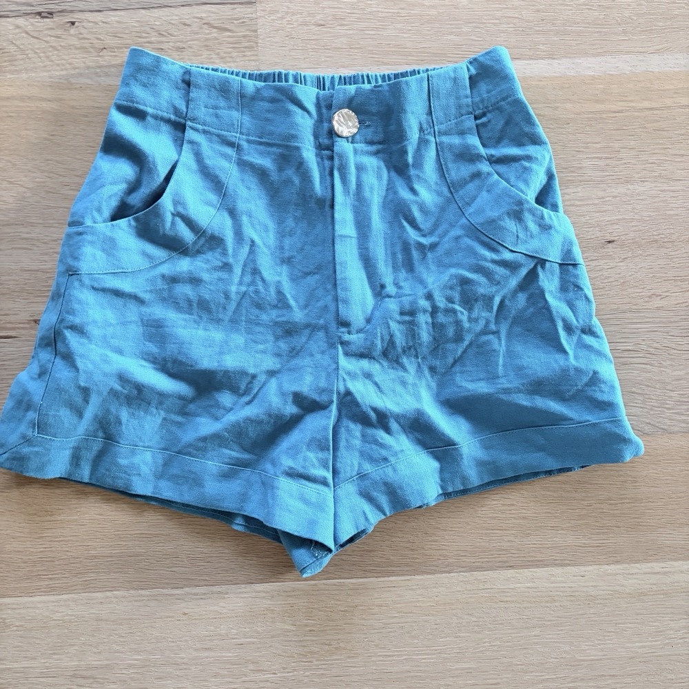 House of Harlow 1960 Linen Blend Shorts XS Teal Turquoise High Waist Tailored